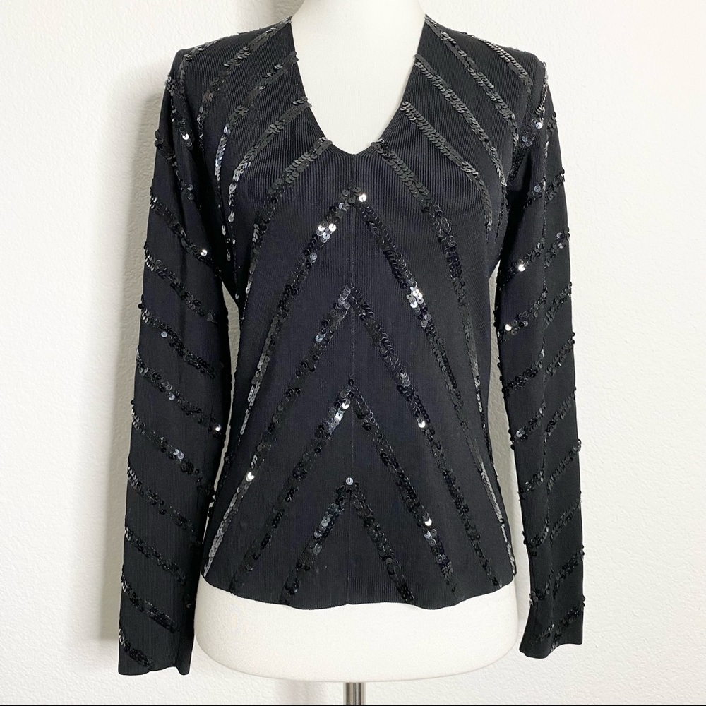 Black Sequin Long Sleeve Blouse - Picture 1 of 4